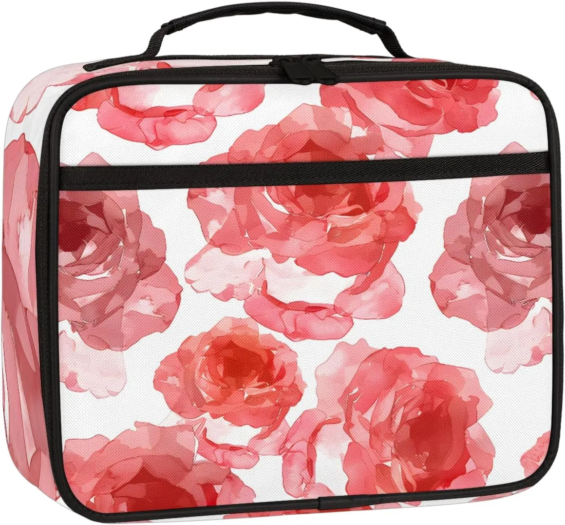 Watercolor Pink Rose Square Lunch Bag Rose Square Tote Lunch Bag Reusable Lunch Box Leakproof Cooler Bag