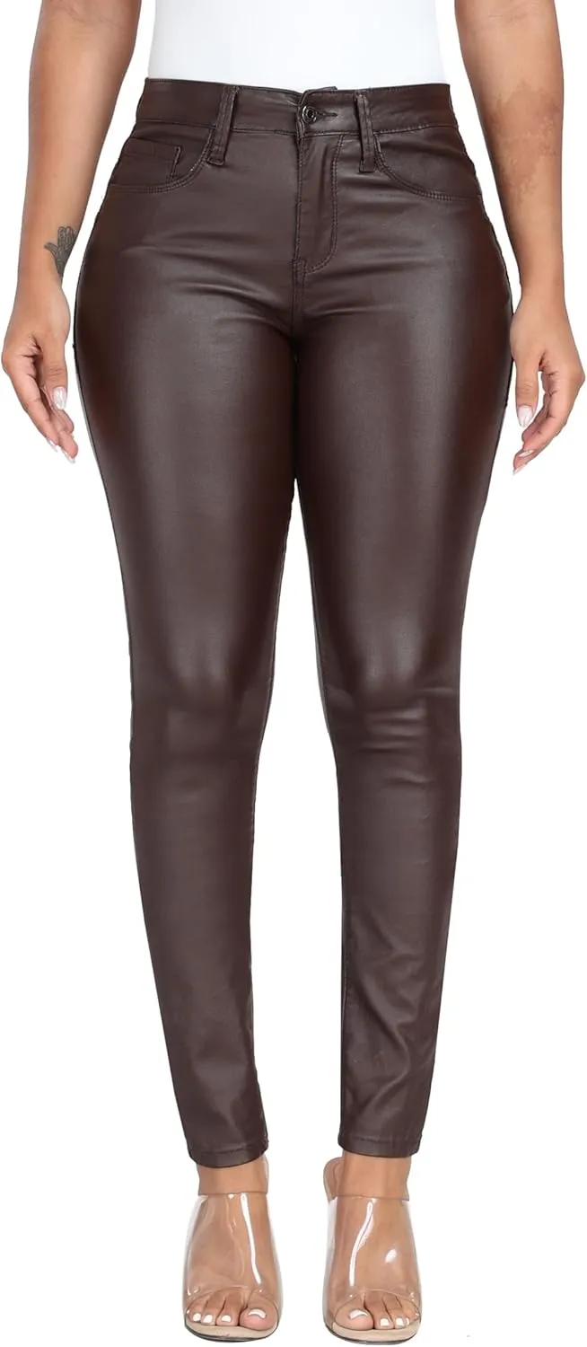 WAYRUNZ Womens High Waisted Stretch Faux Leather Pants PU Coated Legging Juniors