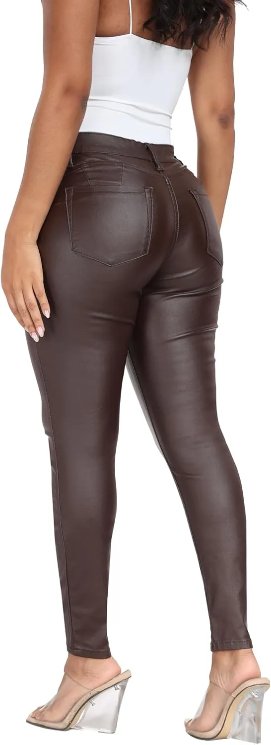 WAYRUNZ Womens High Waisted Stretch Faux Leather Pants PU Coated Legging Juniors