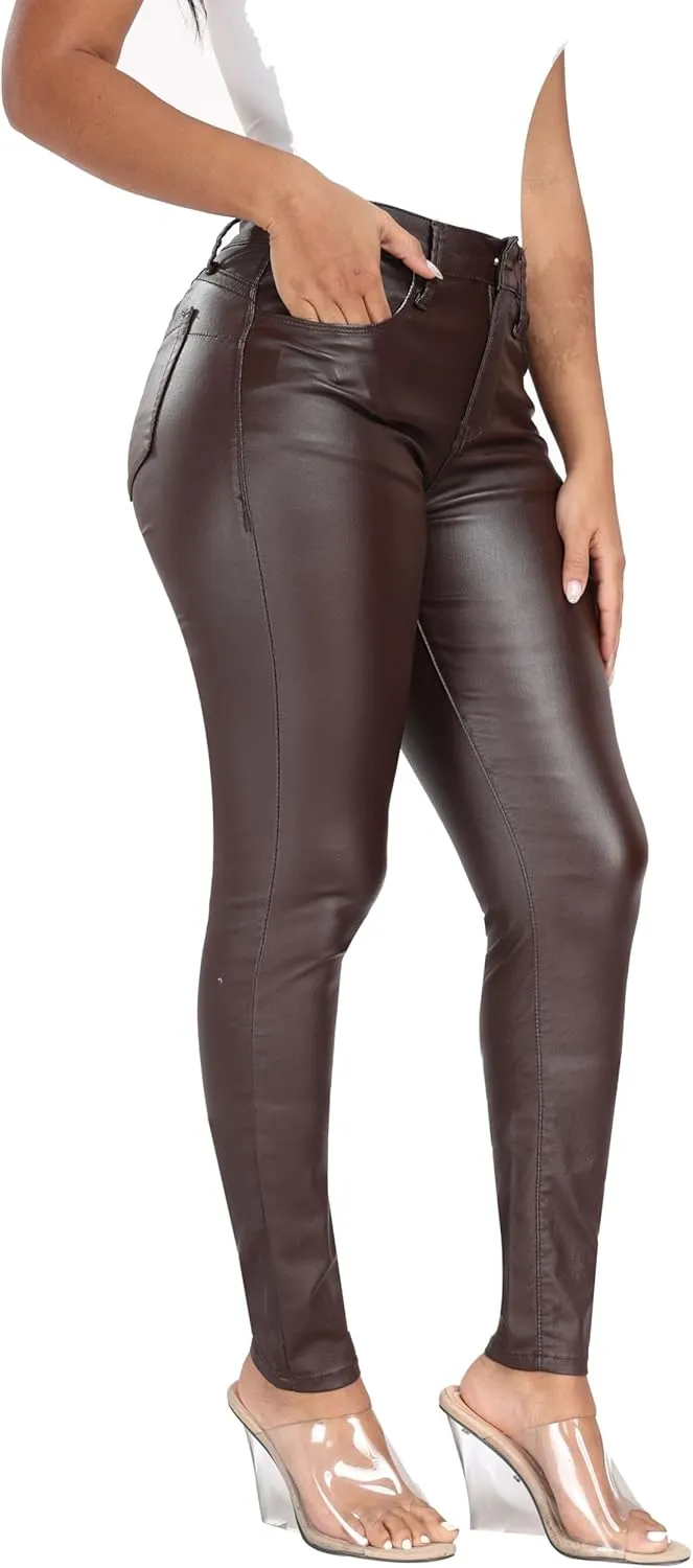 WAYRUNZ Womens High Waisted Stretch Faux Leather Pants PU Coated Legging Juniors