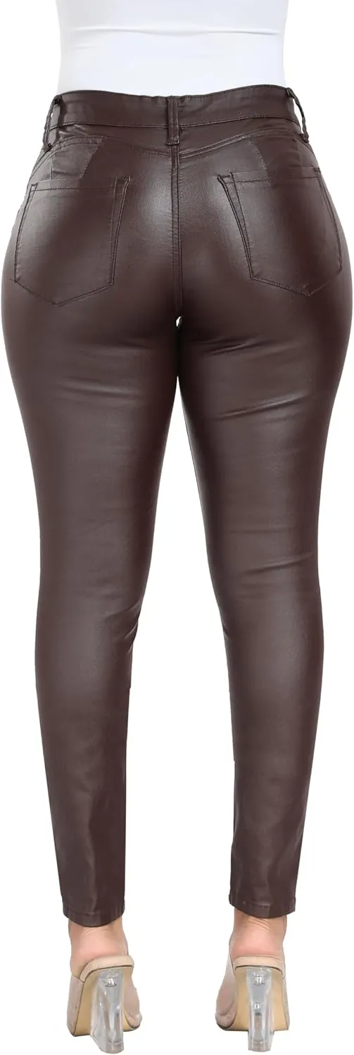 WAYRUNZ Womens High Waisted Stretch Faux Leather Pants PU Coated Legging Juniors