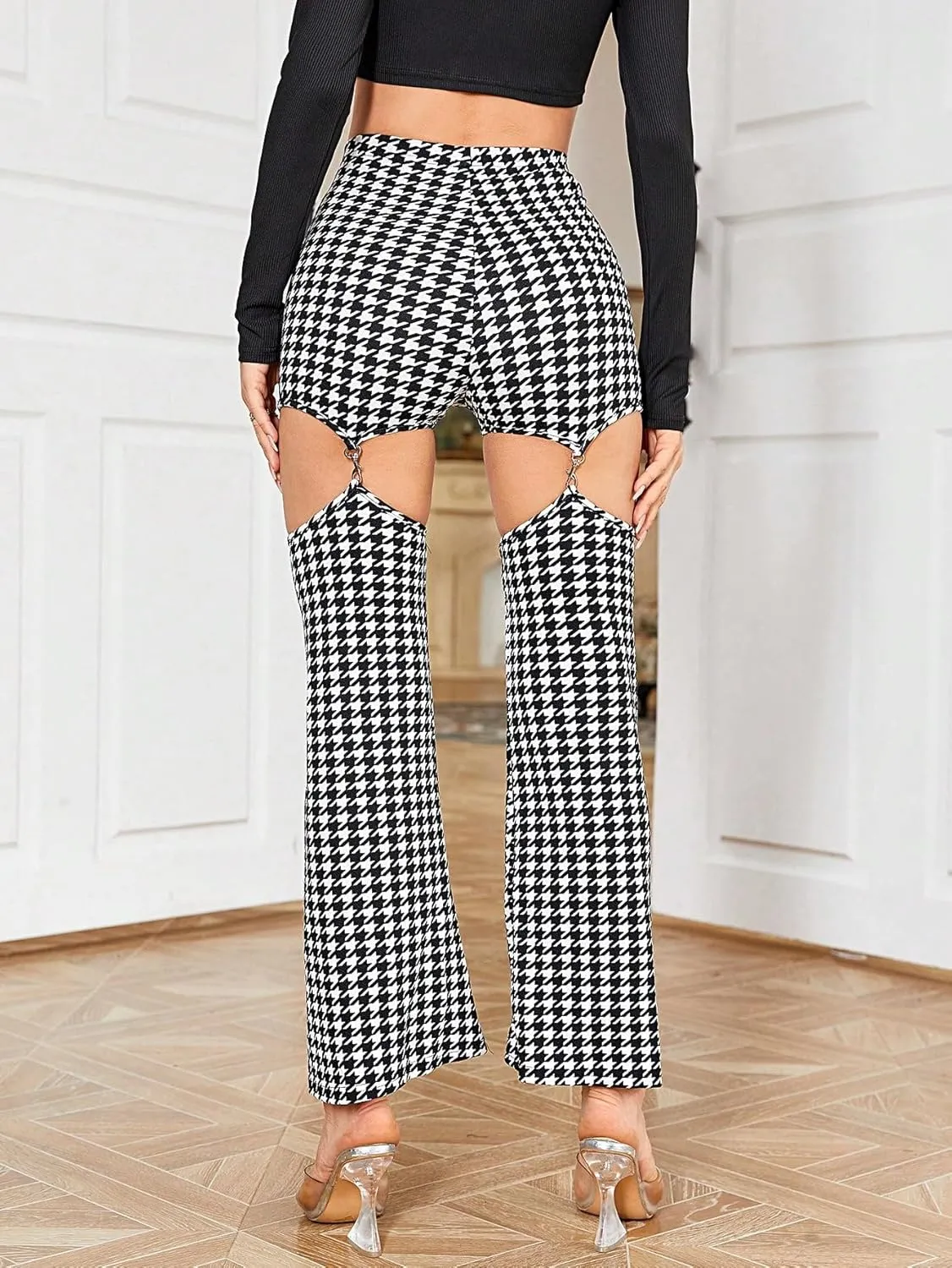 WDIRARA Flare Leggings for Women Cut Out Removable Flare Pants High Waisted Bell Bottom Pants Elastic for Concert Night Out