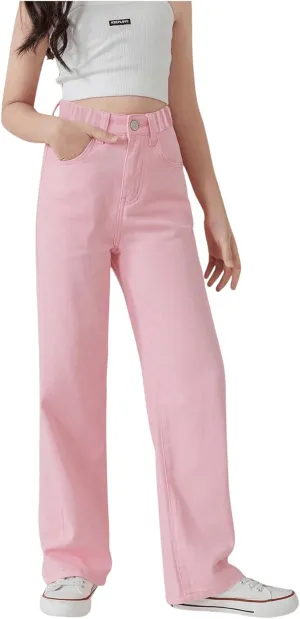 WDIRARA Girl's Butterfly Print Elastic Waist Wide Leg Ripped Jeans Denim Pants