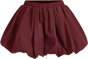 WDIRARA Women's Asymmetrical Hem Bubble Skorts Elastic Waist Loose Fit Solid Mini Skirt Pants