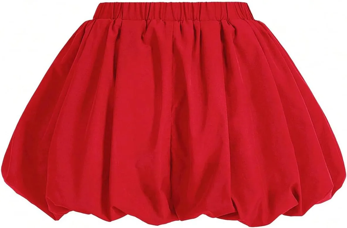 WDIRARA Women's Asymmetrical Hem Bubble Skorts Elastic Waist Loose Fit Solid Mini Skirt Pants