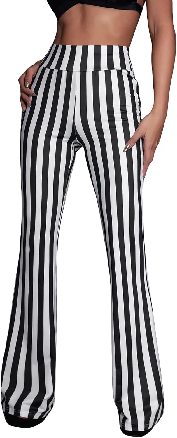 WDIRARA Women's Elastic High Waist Allover Print Floral Bell Bottom Flare Leg Long Pants