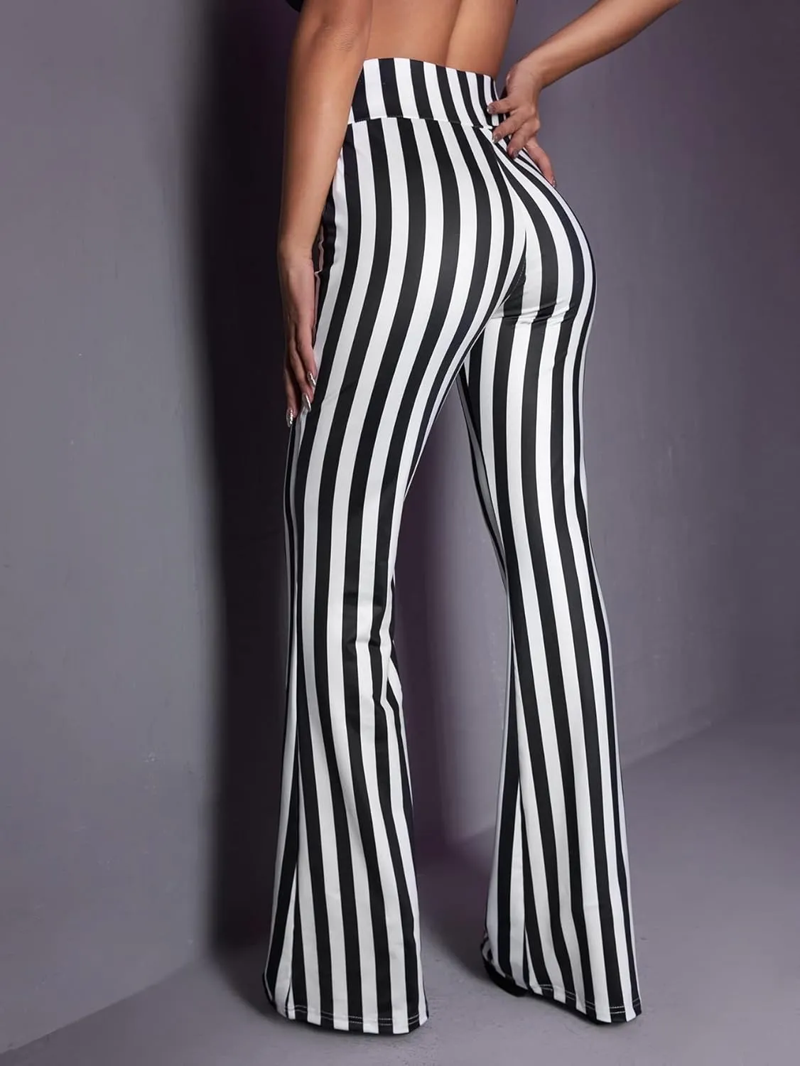 WDIRARA Women's Elastic High Waist Allover Print Floral Bell Bottom Flare Leg Long Pants