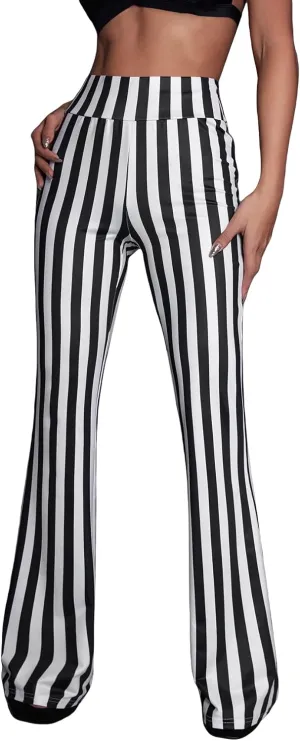 WDIRARA Women's Elastic High Waist Allover Print Floral Bell Bottom Flare Leg Long Pants