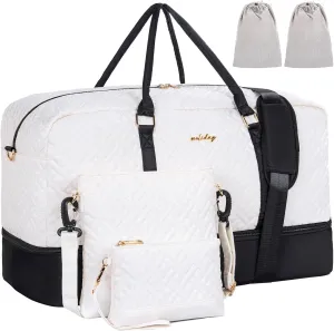 Weekender Bag for Women, 5 Pcs Set Carry on Overnight Bag, 23" Travel Duffel Bag with Waterproof Shoe Compartment