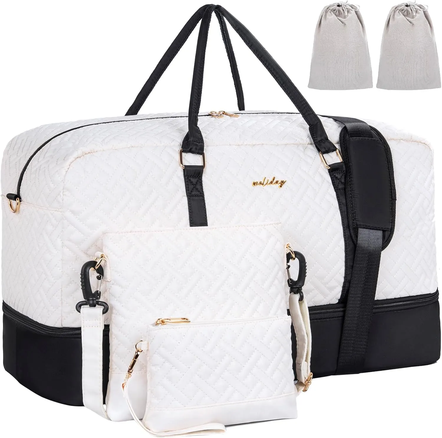 Weekender Bag for Women, 5 Pcs Set Carry on Overnight Bag, 23" Travel Duffel Bag with Waterproof Shoe Compartment