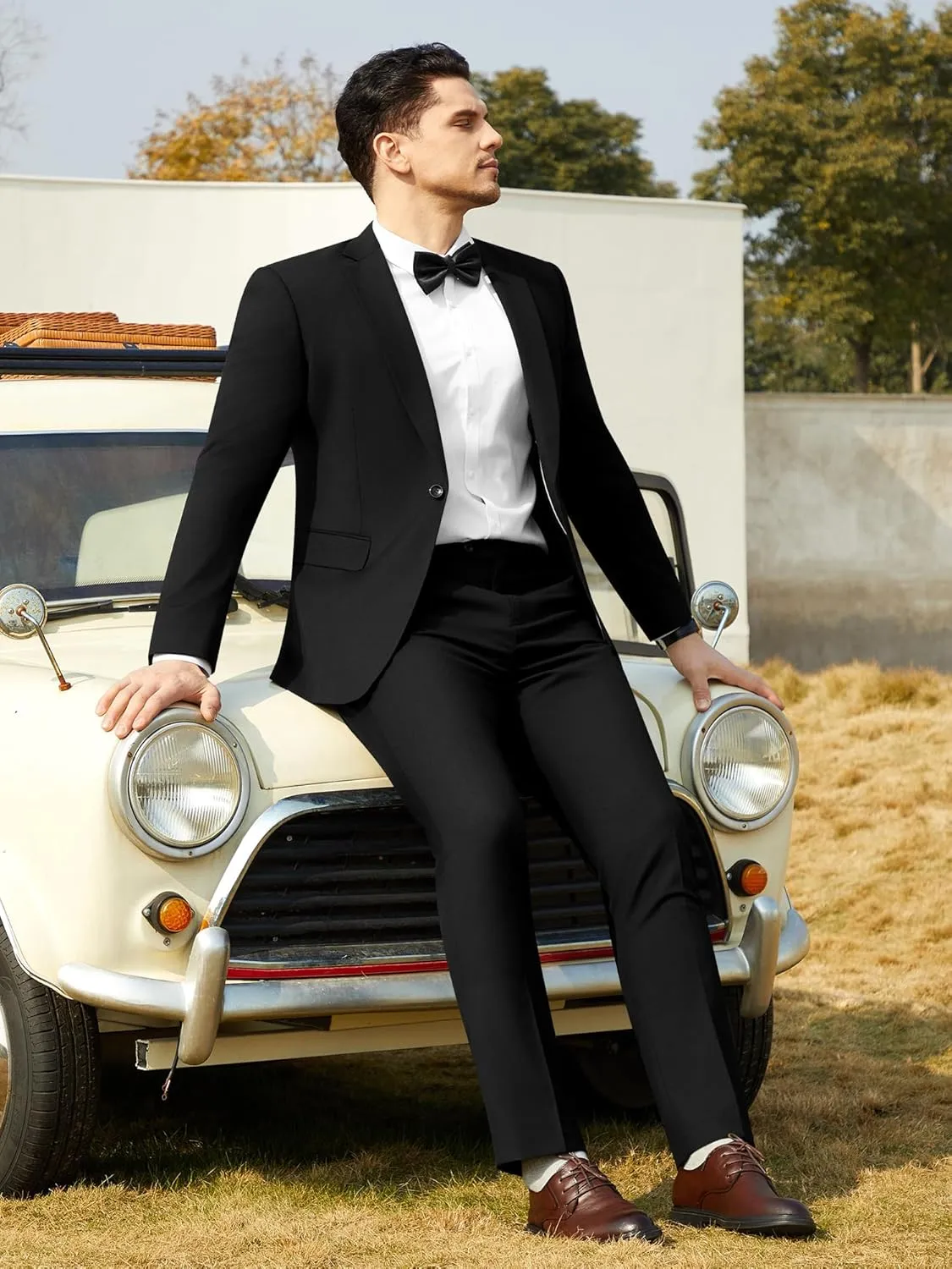 WEEN CHARM Men's Suits Slim Fit 2 Piece One Button Blazer Jacket Wedding Prom Tuxedo Pants Set