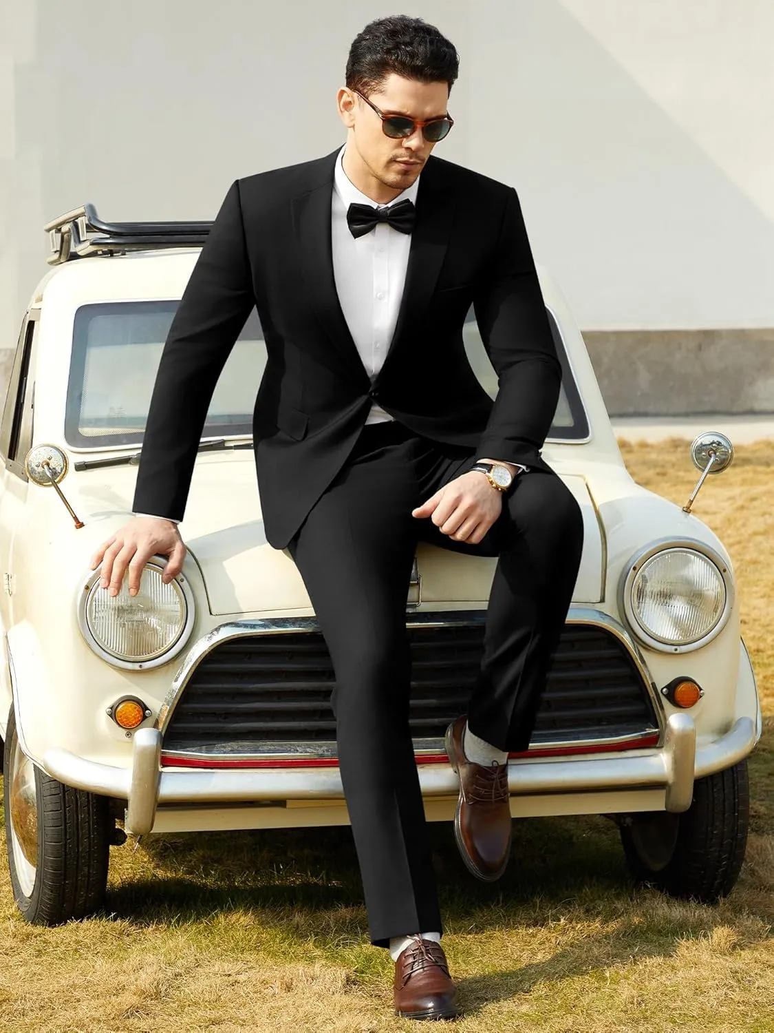 WEEN CHARM Men's Suits Slim Fit 2 Piece One Button Blazer Jacket Wedding Prom Tuxedo Pants Set