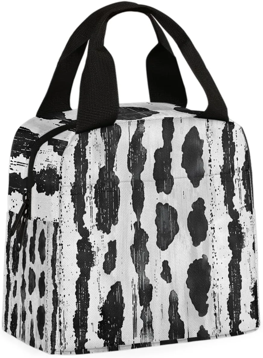 White Cow Print Lunch Bag Cute Cow Print Tote Lunch Bag Reusable Lunch Box Leakproof Cooler Bag