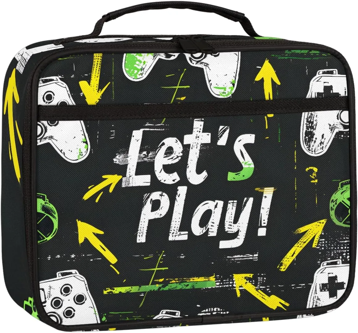 White Game Controller Square Lunch Bag Game Handle Square Tote Lunch Bag Reusable Lunch Box Leakproof Cooler Bag