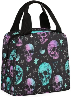 White Skull Lunch Bag Halloween Skull Tote Lunch Bag Reusable Lunch Box Leakproof Cooler Bag
