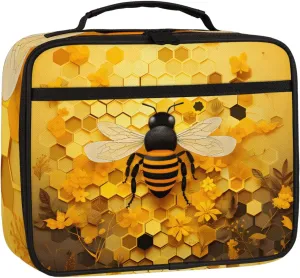 Wildlife Bees Square Lunch Bag Bees Yellow Honeycomb Square Tote Lunch Bag Reusable Lunch Box Leakproof Cooler Bag