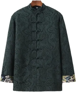Winter Jacquard Tang Suit Men Cotton Padded Warm Kung Fu Uniform Jacket Long Sleeved Coat Tops for Seniors Men