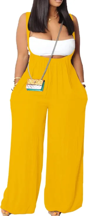 WOKANSE Women's 2 Pieces Summer Loose Sleeveless Wide Leg Jumpsuit Romper Overalls with Pockets and Tube Top