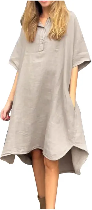Women Plus Size Button Down Shirt Dresses with Pockets Summer Casual Loose 3/4 Sleeve Midi Dress Cover Up Sundress