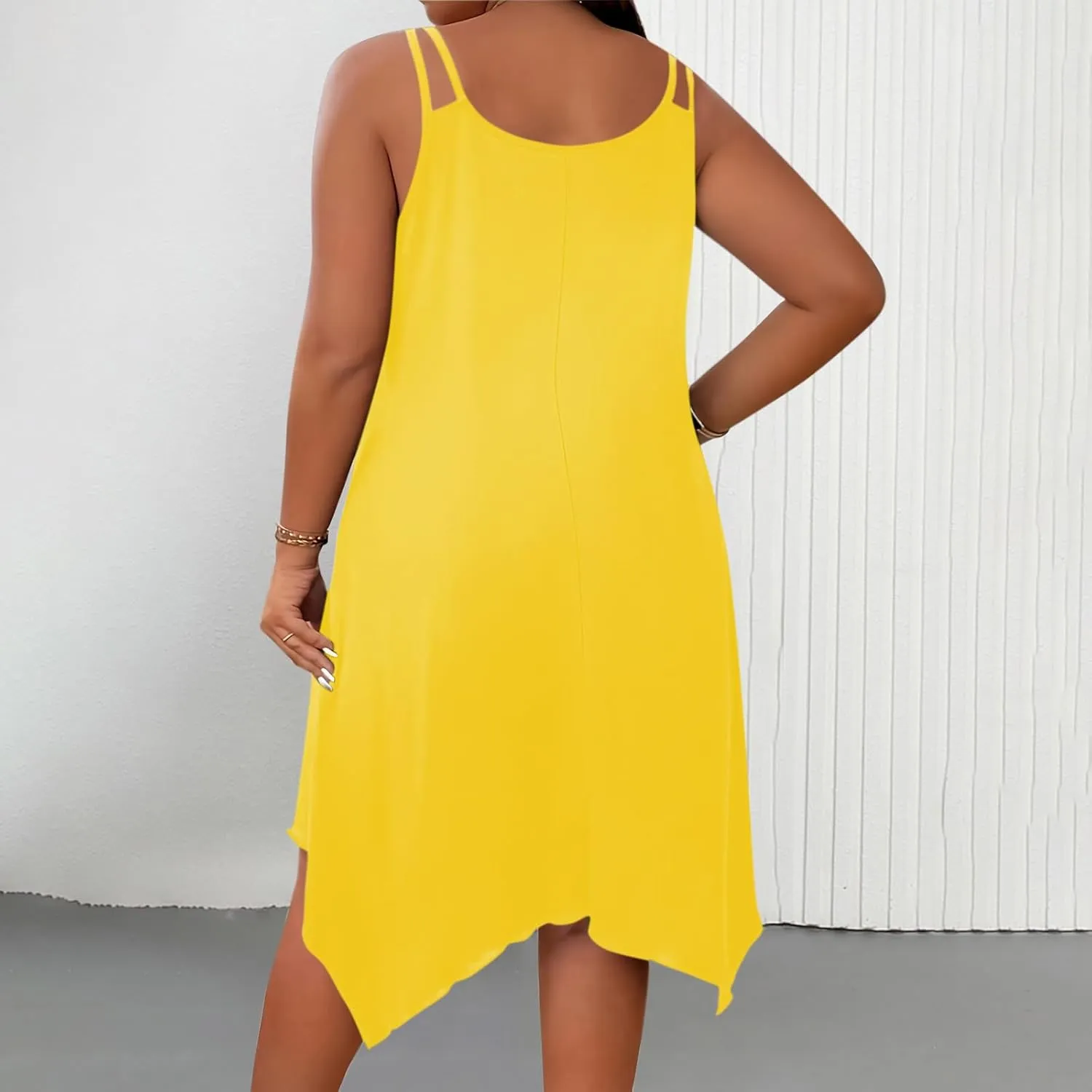 Women Plus Size Midi Dresses Trendy Irregular Hem Sleeveless Crewneck Loose Comfy Tank Dress Summer Beach Sundress
