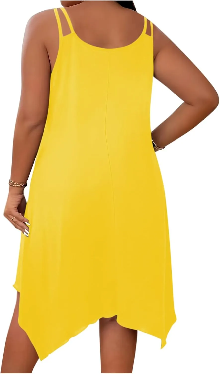 Women Plus Size Midi Dresses Trendy Irregular Hem Sleeveless Crewneck Loose Comfy Tank Dress Summer Beach Sundress