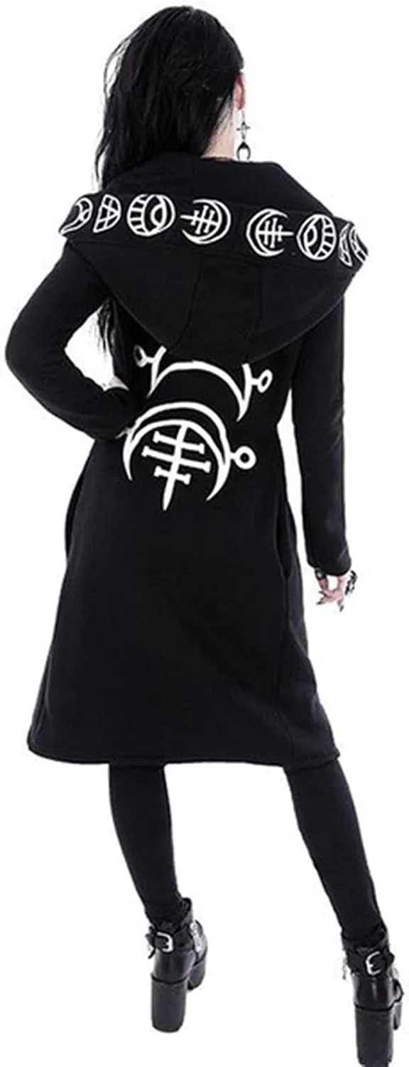 Women Punk Gothic Sweatshirt Witchcraft Moon Long Hoodie Oversized Long Sleeve Zip Up Hoodie