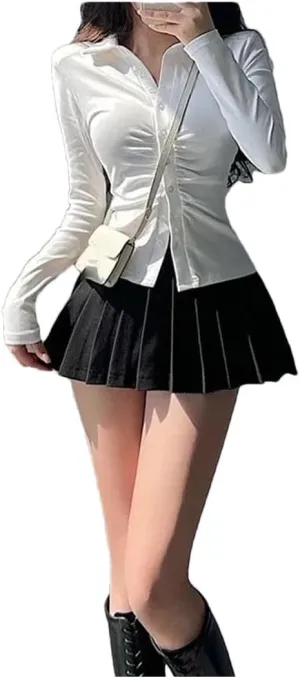 Women Sexy Pleated Skirt High Waist Irregular A-Line Mini Skirt
