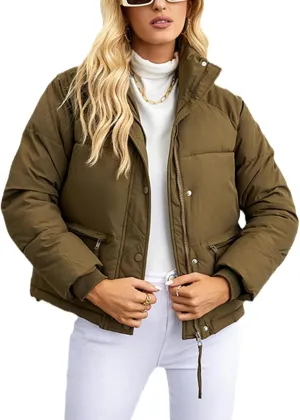 Women Short Winter Parkas Coat Korean Loose Standing Collar Cotton Padded Jacket Loose Zip Bread Coat Basic