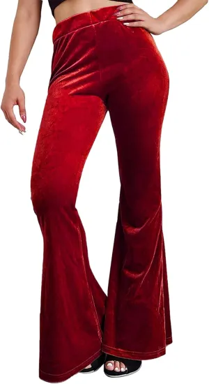 Women Velvet Flare Pants Sexy Skinny High Waist Bootcut Bell-Bottom Trousers Solid Color Slim Fit Lounge Streetwear
