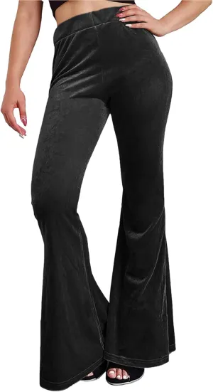 Women Velvet Flare Pants Sexy Skinny High Waist Bootcut Bell-Bottom Trousers Solid Color Slim Fit Lounge Streetwear