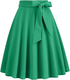 Women Vintage Midi Long Skirt High Waist A-Line Solid Color Skirts Womens Work Casual Skirt