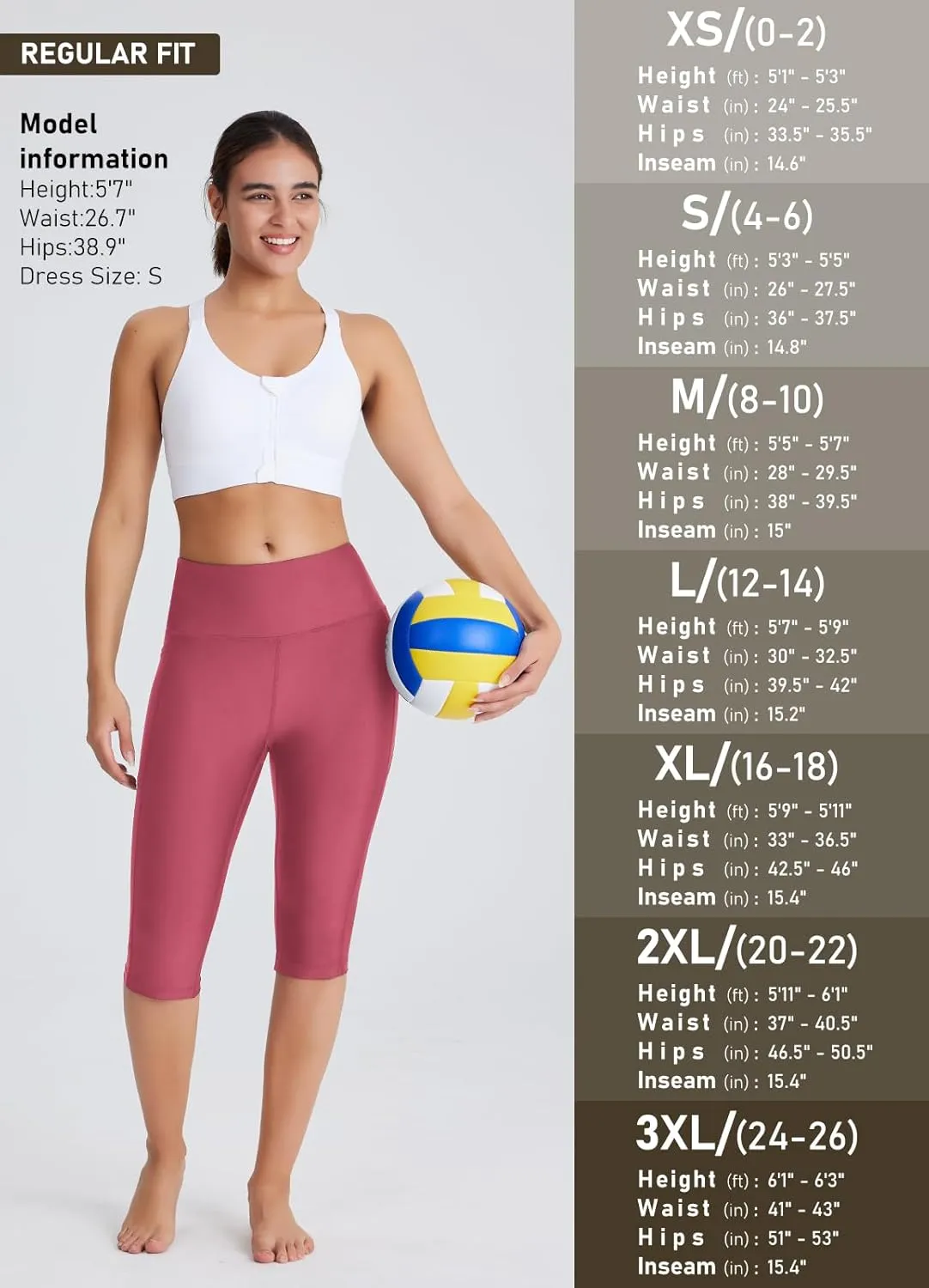 Women's 14" Plus Size Knee Length Tankini Swim Shorts High Waisted Capri Leggings Swimsuits with Liner UPF50 