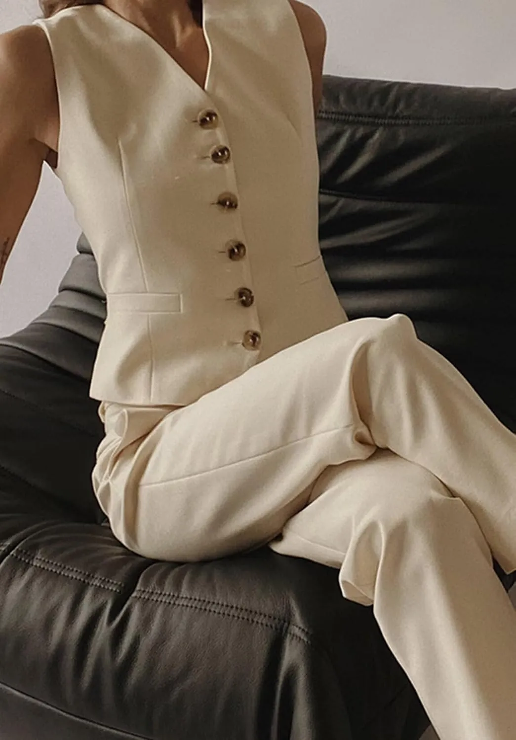 Women's 2 Piece Pant Suit V Neck Waistcoat Slim Fit Vest Summer Set
