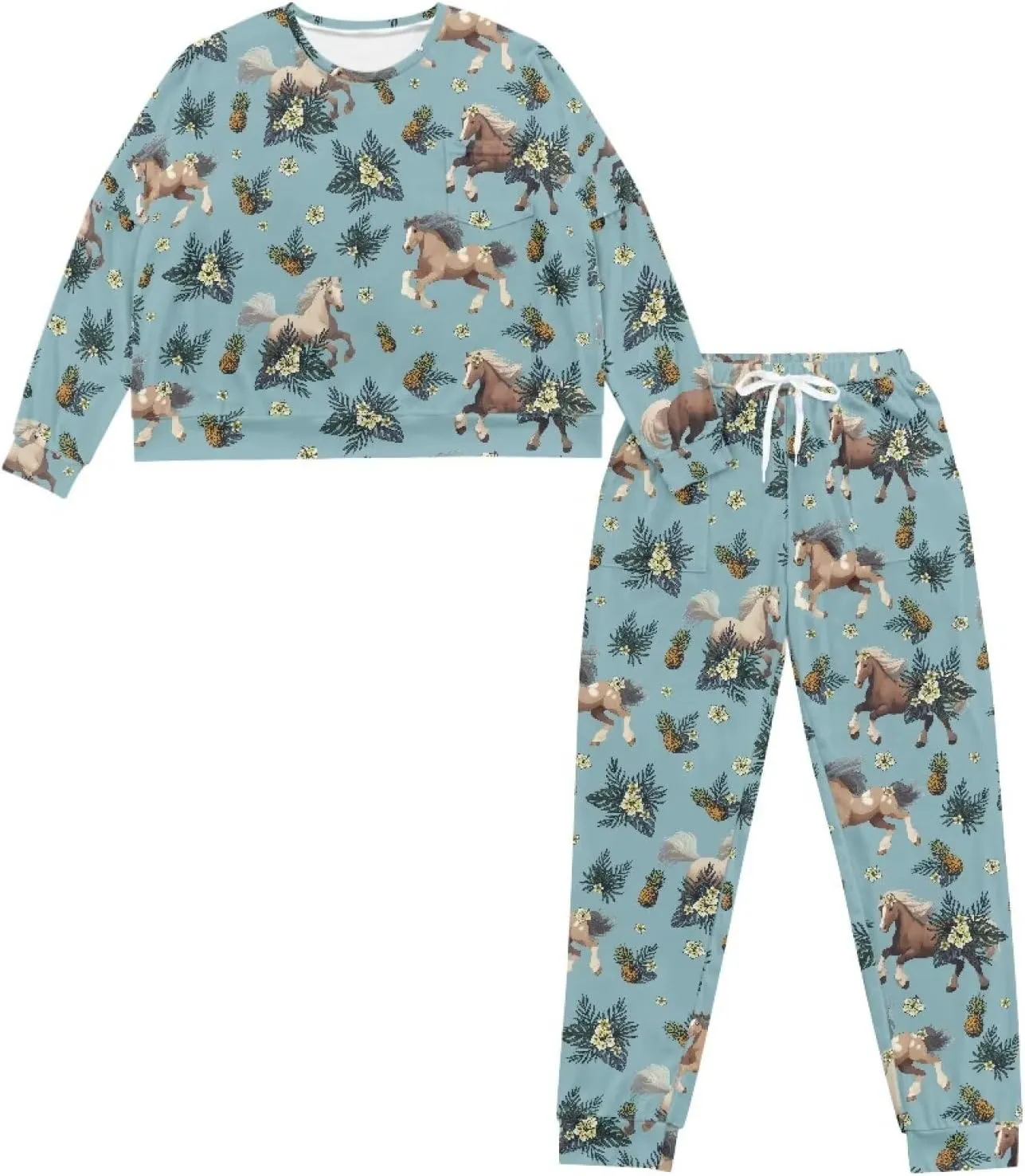 Women's 2 Piece Printed Pajama Set Long Sleeve Sleepwear Set with Long Pants Casual Lounge Sets with Pocket