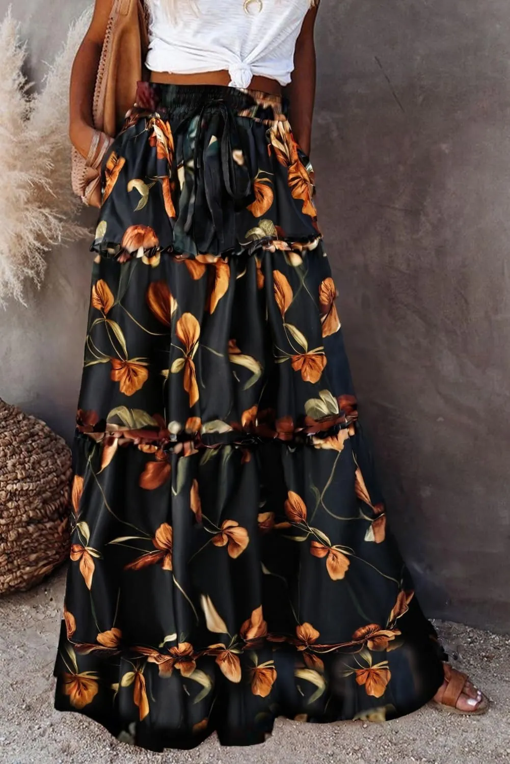Women's 2024 Summer Skirt High Waist Flowy A Line Boho Skirt Maxi Skirt with Pockets