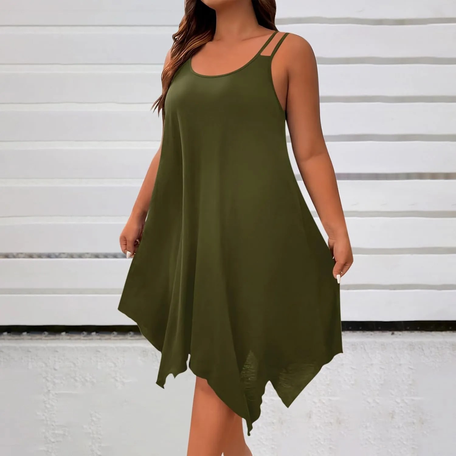 Women's 2025 Summer Dress Casual Boho Sundress Spaghetti Strap Beach Cover Up Irregular Hem Flowy Midi Vacation Dresses