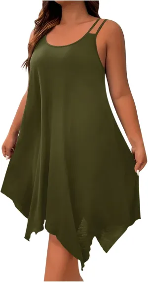 Women's 2025 Summer Dress Casual Boho Sundress Spaghetti Strap Beach Cover Up Irregular Hem Flowy Midi Vacation Dresses