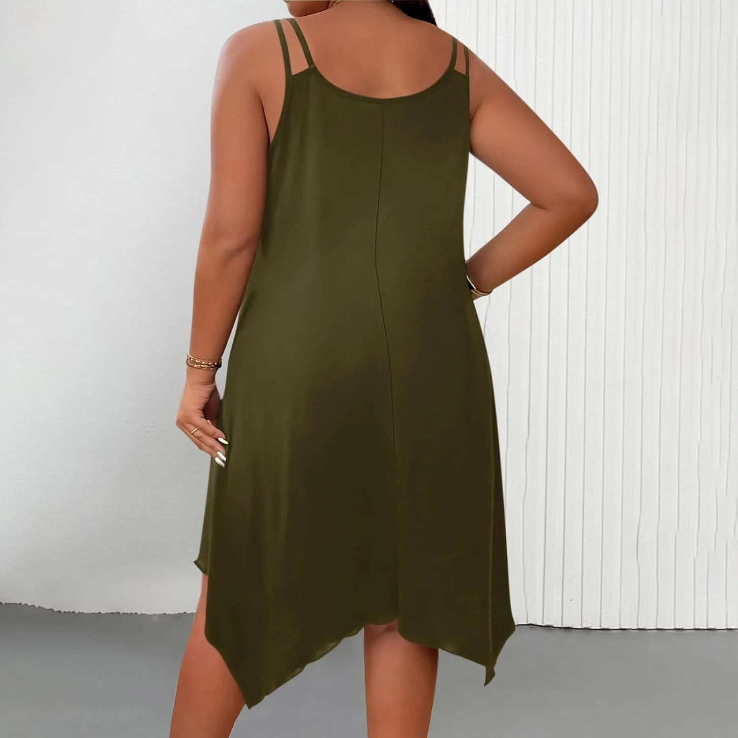 Women's 2025 Summer Dress Casual Boho Sundress Spaghetti Strap Beach Cover Up Irregular Hem Flowy Midi Vacation Dresses