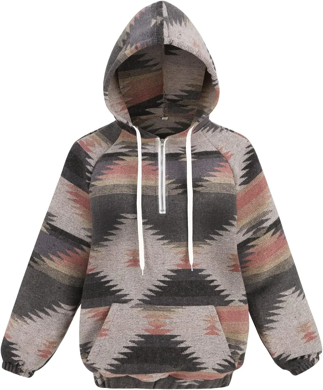 Women's Aztec Print Pattern Western Ethnic Half Zip Long Sleeve Pullover Hoodie Sweatshirt