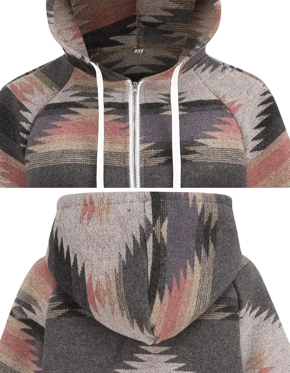 Women's Aztec Print Pattern Western Ethnic Half Zip Long Sleeve Pullover Hoodie Sweatshirt
