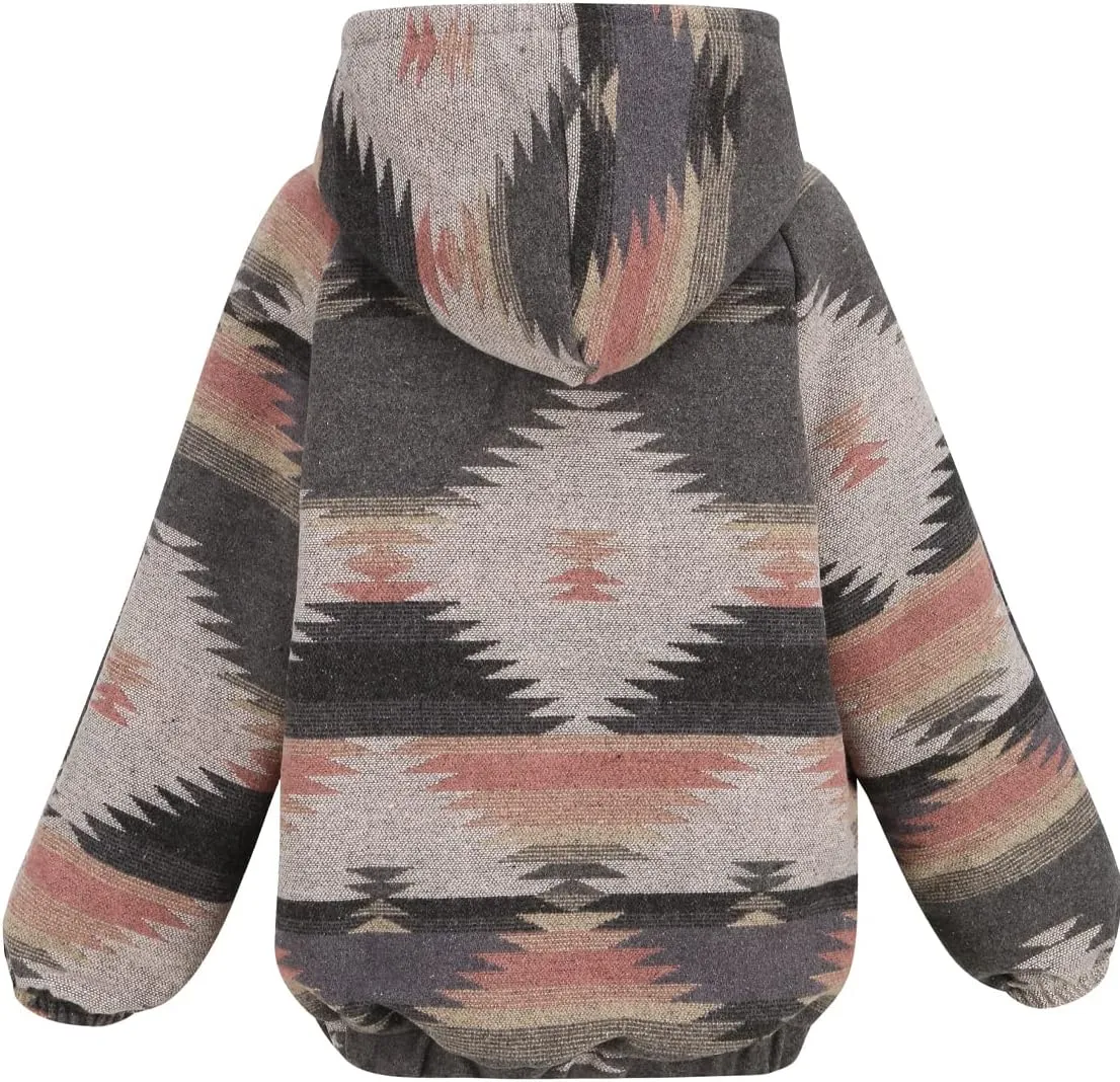 Women's Aztec Print Pattern Western Ethnic Half Zip Long Sleeve Pullover Hoodie Sweatshirt