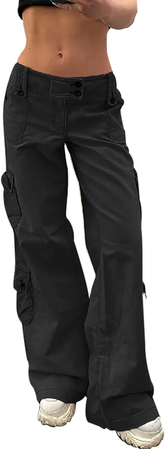 Womens Baggy Cargo Jeans Vintage Low Waist Y2K Outfits Straight Leg Distress Denim Pants
