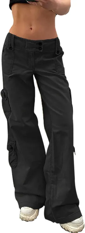 Womens Baggy Cargo Jeans Vintage Low Waist Y2K Outfits Straight Leg Distress Denim Pants