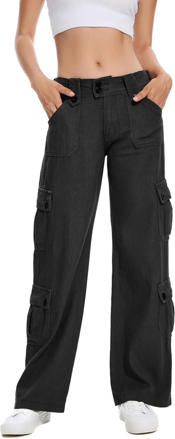 Womens Baggy Cargo Jeans Vintage Low Waist Y2K Outfits Straight Leg Distress Denim Pants