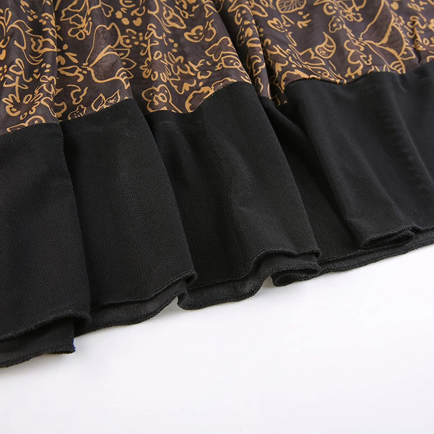 Women's Casual High Waist Boho Printed Side Split A-Line Midi Skirt Leopard Half-Length Maxi Swing Skirt