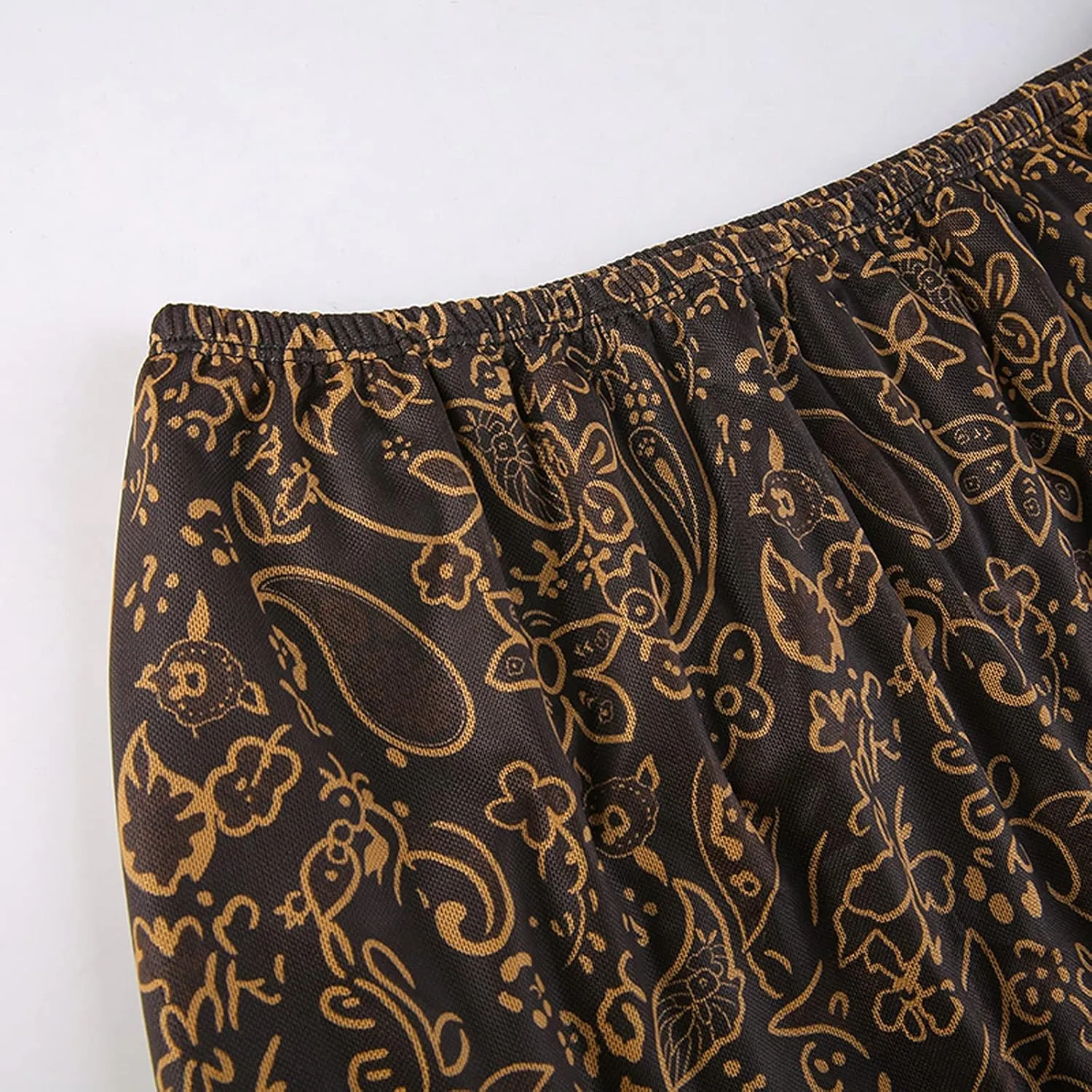 Women's Casual High Waist Boho Printed Side Split A-Line Midi Skirt Leopard Half-Length Maxi Swing Skirt