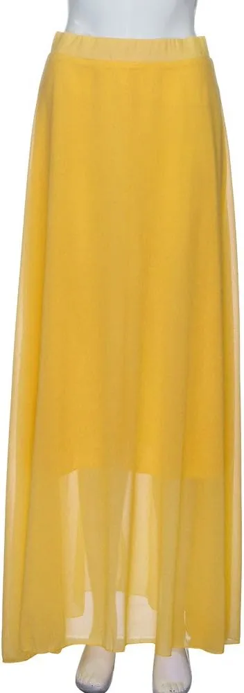 Womens Chiffon High Waist Skirt Pleated Elastic Shirring Midi Length, Women's Stretch Waist Skirt Pleated Pleated Skirt
