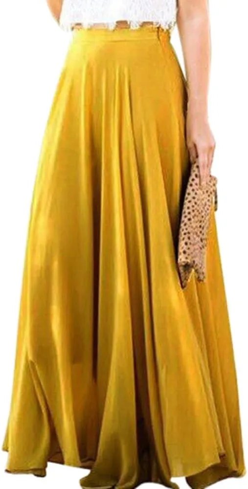 Womens Chiffon High Waist Skirt Pleated Elastic Shirring Midi Length, Women's Stretch Waist Skirt Pleated Pleated Skirt