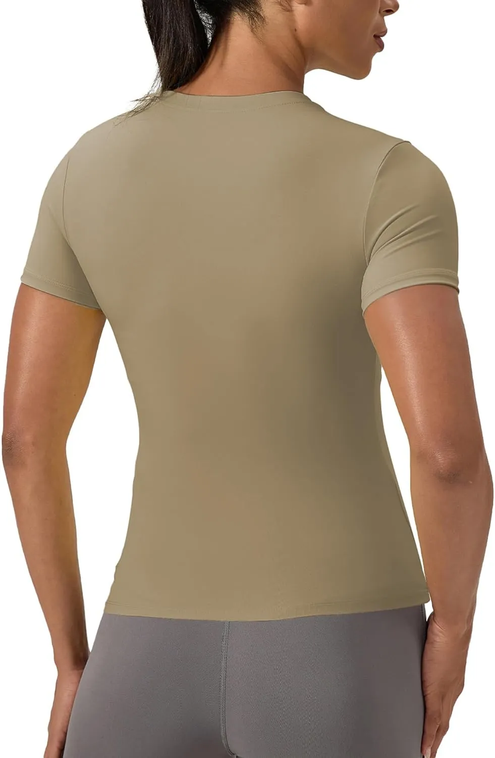 Women's Compression Shirts Short Sleeve Crewneck Athletic Nylon Workout Tops Yoga Gym Quick Dry Tee Shirts