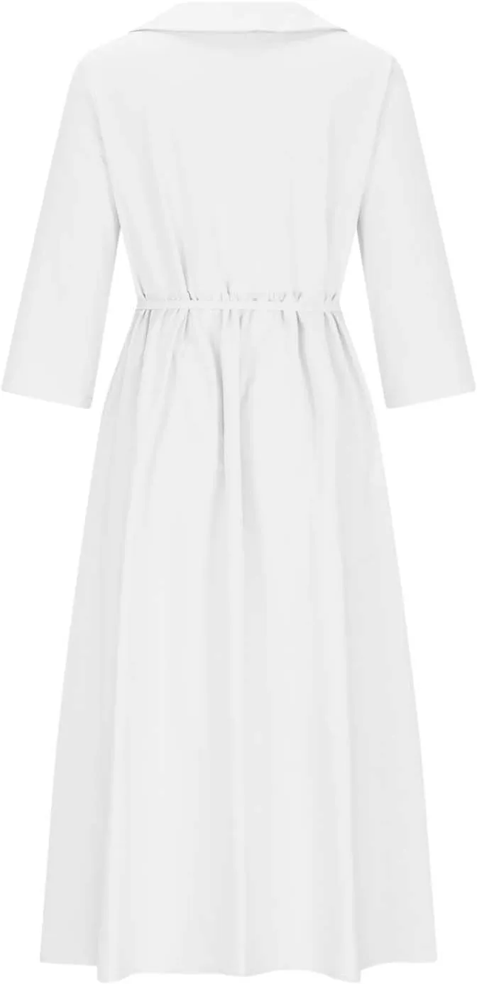 Women's Cotton Linen Button Down Shirt Dress Fashion Drawstring 3/4 Sleeve Pleated Dresses Casual Seaside Outfit 2025